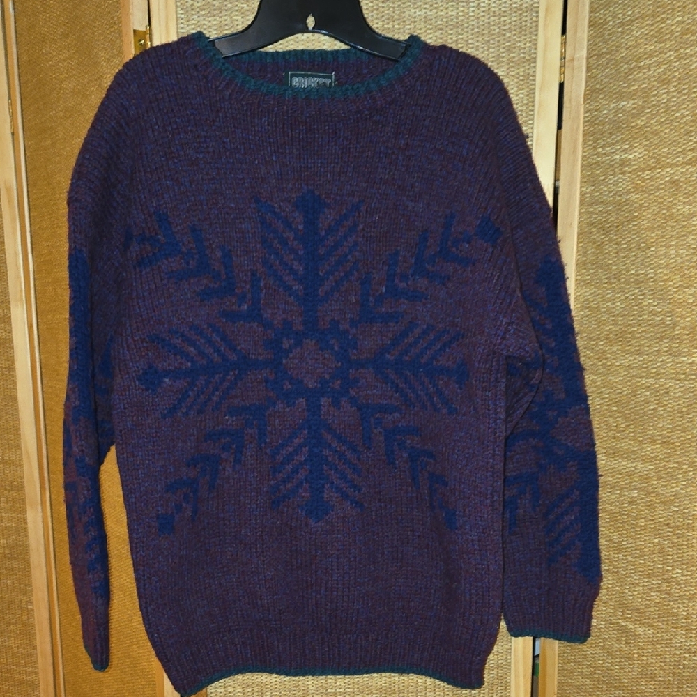 Wool Purple and Blue Snowflake Crewneck Sweater